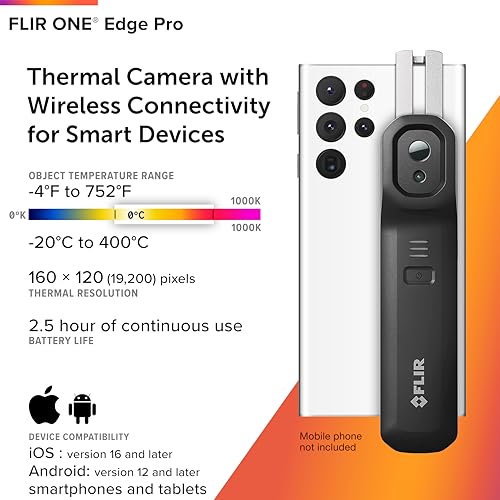 Flir Edge Pro - Wireless Bluetooth Thermal Imaging Camera for Smartphones, Compatible with All iOS and Android Devices, 48...