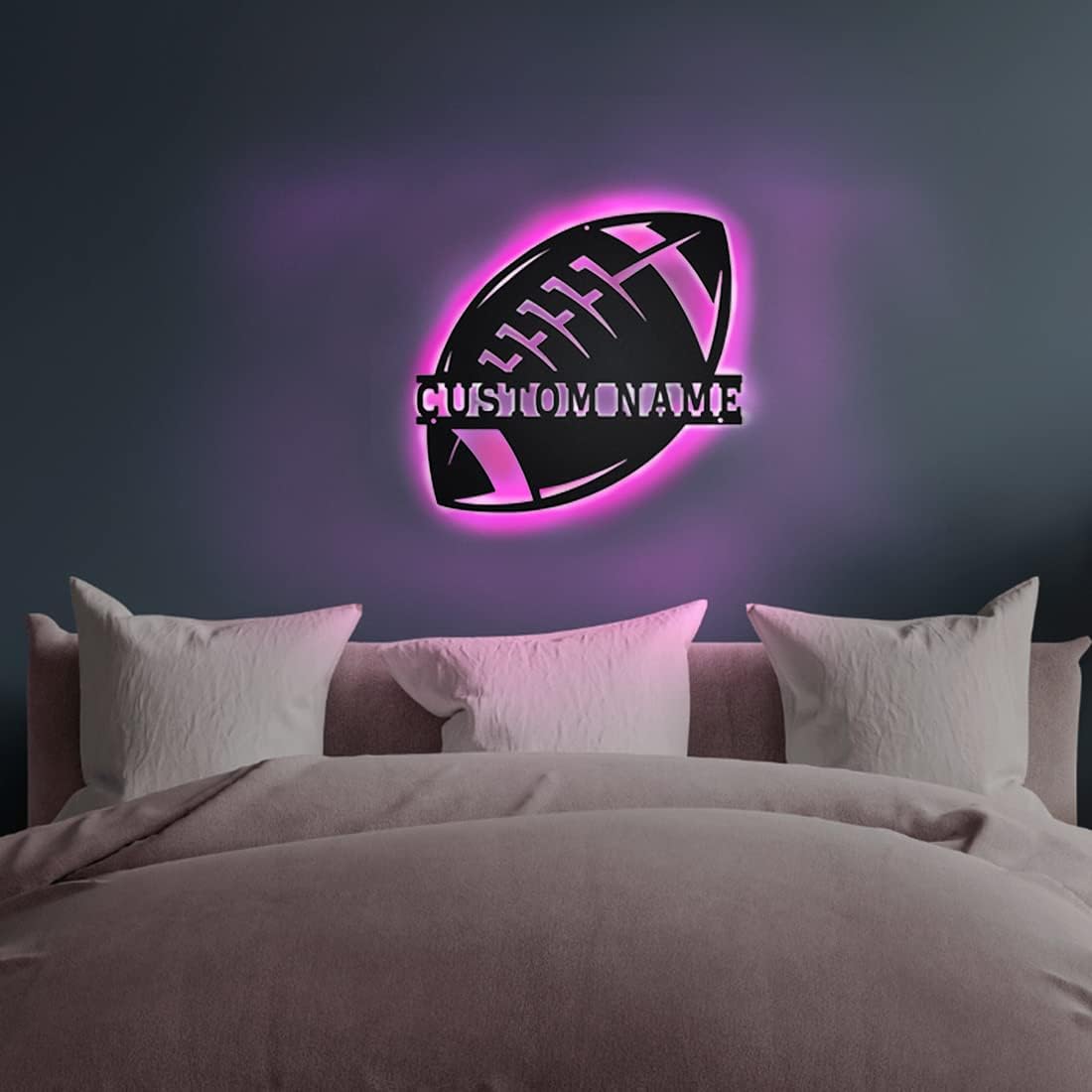 Personalized Name 7 Colors Football lamp Custom Wall Art Night Light LED Name Sign Gift for Boys Men Girls (E-Football)