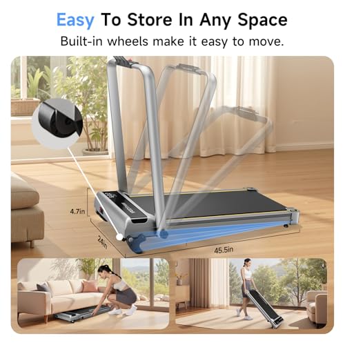 YPOO Walking Pad with Handles, Walking Pad Treadmill with Incline, 3 in 1 Foldable Treadmills for Home Office, Portable Un...