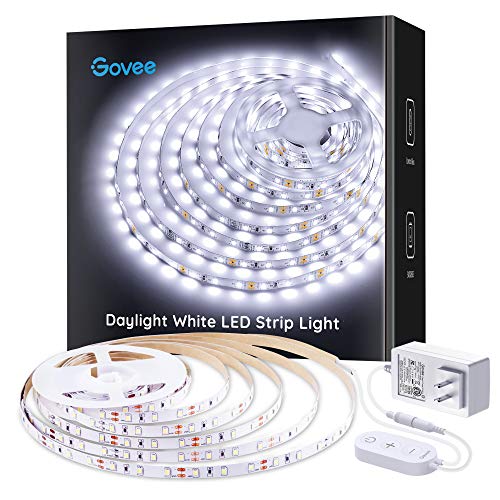 Govee White LED Strip Lights, Upgraded 16.4ft Dimmable LED Light Strip 6500K Bright Daylight White, Strong Adhesive, 300 L...