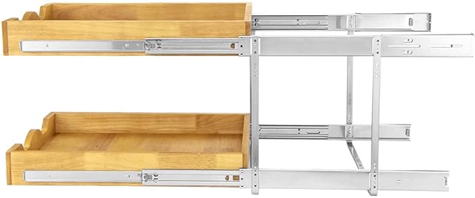 DINDON 2 Tier Pull Out Cabinet Organizer (14" W x 18" D) Slide Out Wood Drawer, Two Tier Sliding Shelf Organization and Storage…