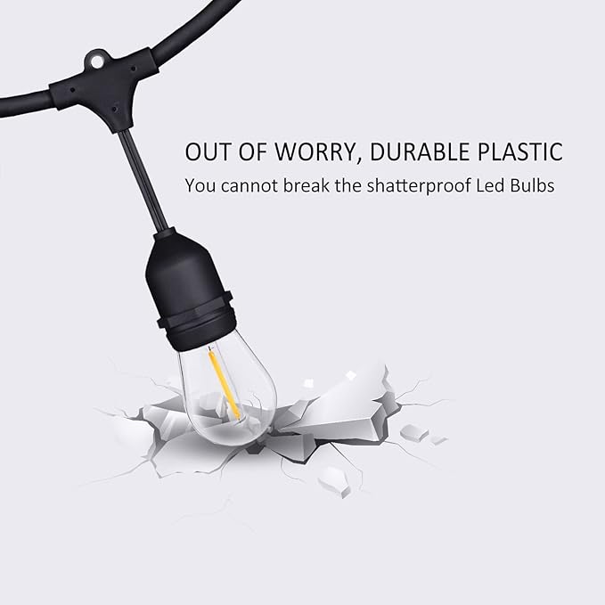 Achin Outdoor String Lights 96FT(48FT*2) Waterproof IP65 LED Patio Lights with 30+2 S14 Edison Bulbs Warm 2200K Hanging Lights Outside Shatterproof String Lights for Outside Bistro, Market, Yard