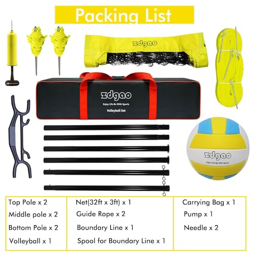 Volleyball Net Outdoor - Portable Volleyball Set for Backyard with Professional Volleyball Net, Wrap Yarn Volleyball and P...