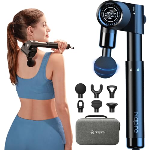 NAPRE Foldable Massage Gun with Extension Handle & 5 Adjustable Angles,Deep Tissue Back Massage for Neck/Body Pain Relief,...