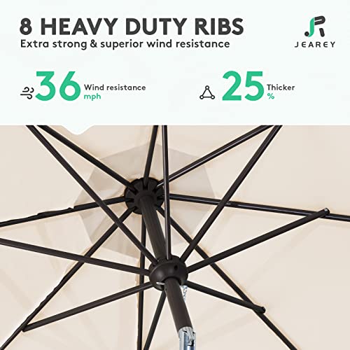JEAREY 9FT Outdoor Patio Umbrella Outdoor Table Umbrella with Push Button Tilt and Crank, Market Umbrella 8 Sturdy Ribs UV...