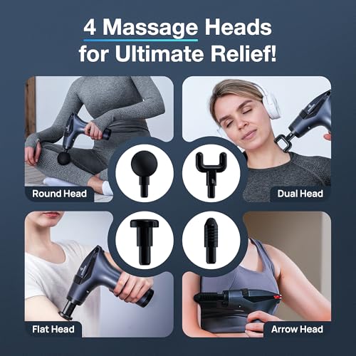 ELEVANZA 3-in-1 Massage Gun Extended Handle & Belt with 12 Speed Levels & 4 Replaceable Heads for Athletes, Gym Recovery a...
