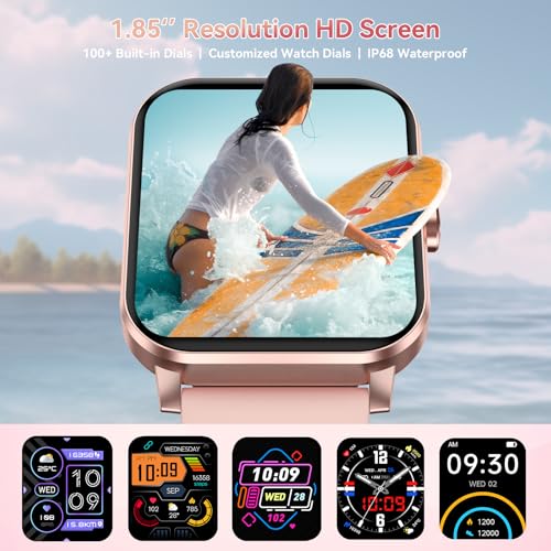 Smart Watch, 1.85" HD Smartwatch for Men Women (Answer/Make Calls), Fitness Watch with Heart Rate/Sleep/IP68 Waterproof/12...