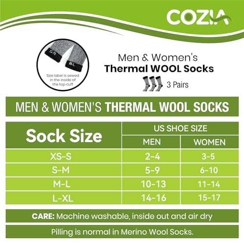 COZIA Merino Wool Socks for Men and Women Warm thermal Boot Hiking Socks 3 Pairs