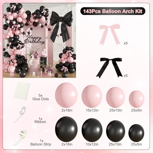LANGASQUE Balloon Arch Kit, Birthday Party Decorations Black Pink