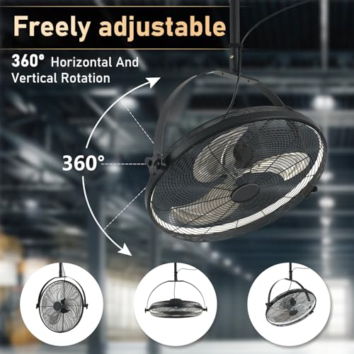 AHAWILL 22.8" Outdoor Hanging Ceiling Fan with Light - 360 Rotatable Fixed Angle,Plug-in,3CCT Dimmable,6 Speeds,Timer & Re...