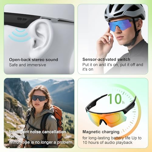Blackview Smart Glasses, 5.3 Bluetooth Sunglasses with Open Ear Speaker, Voice Assistant Compatible, Blue Light Blocking Lens