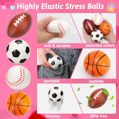 Valentines Day Gifts for Kids, 16 PCS Stress Balls Sports Valentines Day Cards for Kids Foam Bouncy Ball Party Favor for K...