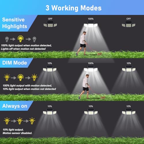 JEJOT Solar Security Light Outdoor Super Bright LED, Motion Sensor Flood Light, 3 Heads 270° Wide Angle, Remote Control,IP...