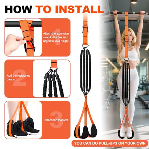 Janhemei Pull Up Assistance Bands 65-260lbs, 4 Heavy Duty Pull Up Resistance Bands with Fabric Feet/Knee Rest for Pull Up ...