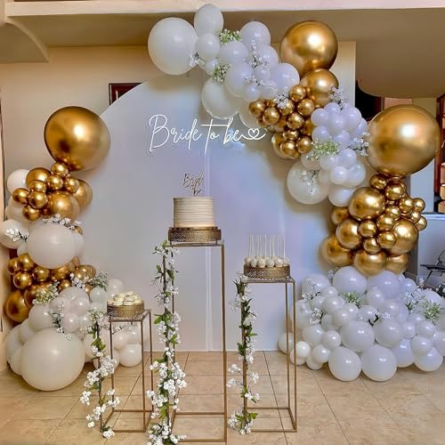 Metallic Gold Balloons Set, Pack of 35 12 Inch White Gold Confetti Latex Balloon, Gold and White Birthday Party Balloons f...