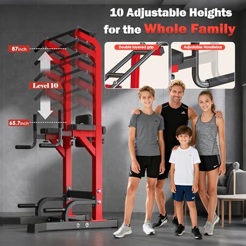 DlandHome Power Tower Pull Up Bar Station, Heavy Duty Adjustable Height for Home Gym Strength Training Equipment 330LBS We...