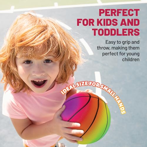 Bedwina Mini Rainbow Sports Balls - 5 Inch (Pack of 4) Inflatable Vinyl Balls for Kids and Toddlers with Hand Air Pump, Ba...