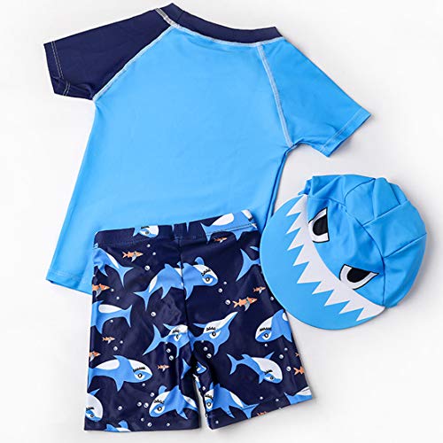 Baby Toddler Boys Two Pieces Swimsuit Set Shark Bathing Suit Rash Guards Swimwear with Hat UPF 50+