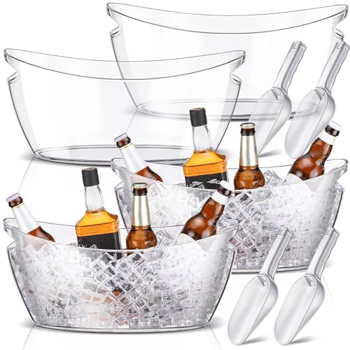 Funnymoom 4 Pcs Ice Bucket for Parties Clear Bar Supplies 5.5 Liter Acrylic Champagne Bucket with 4 Ice Scoop Wine Tub for...