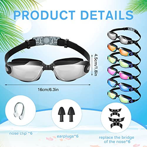 Fabbay 6 Pack Swim Goggles for Adult Anti Fog Swimming Glasses No Leaking Full Protection Pool Goggles for Women Men Youth