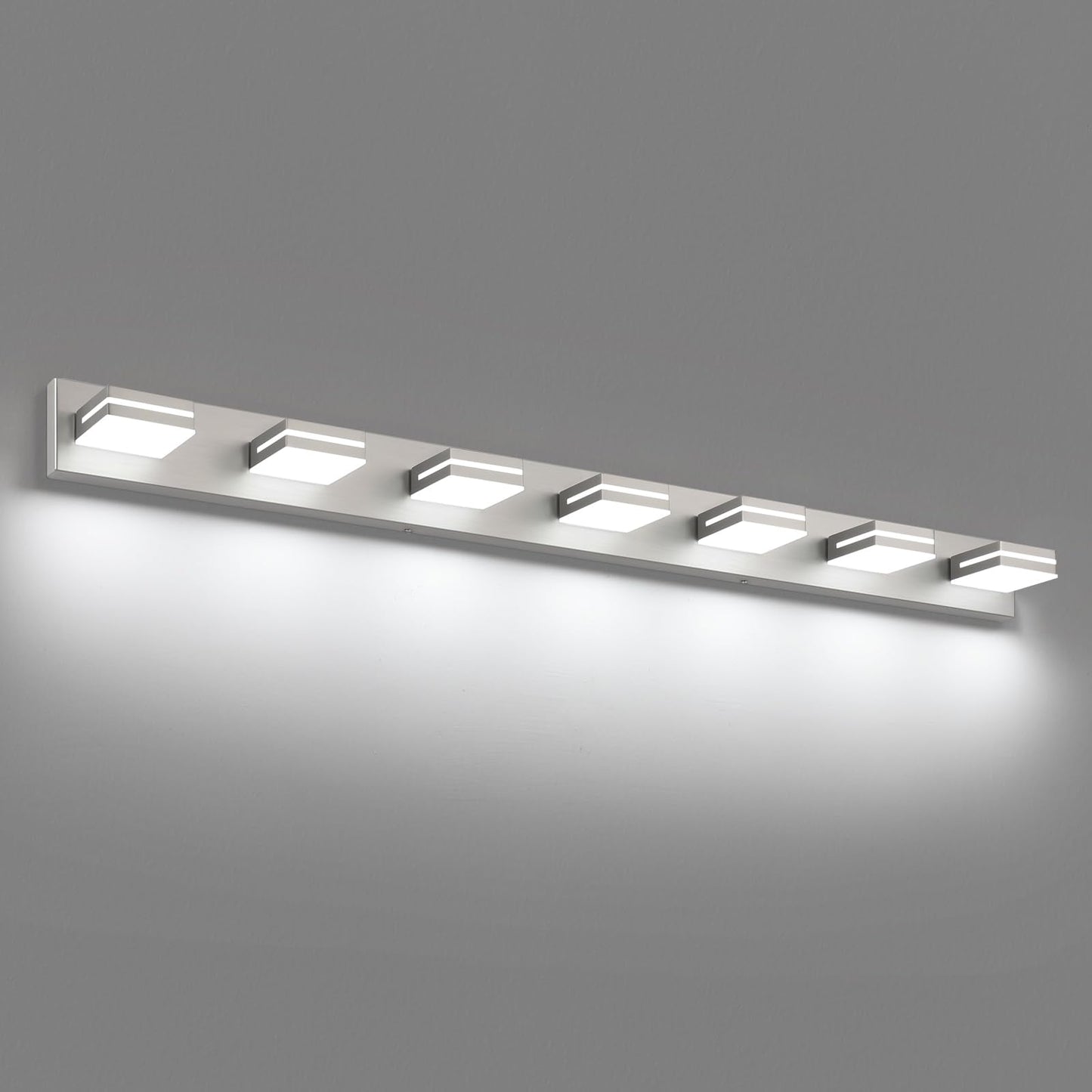 Sinerise Led Modern Bathroom Vanity Light Fixtures (7-Light  55-Inch)  Brushed Nickel Modern Acrylic Bathroom Wall Lighting Fixtures Over Mirror (Cool White 6000K)