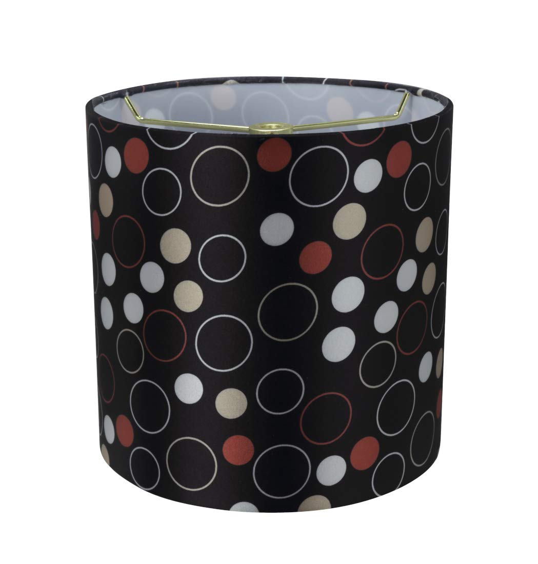 Aspen Creative Drum Lamp Shade, 8in Faux Silk, Black with Multi-Colored Dots, Model 31232A