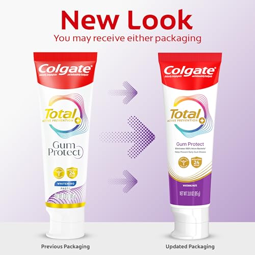 Colgate Total Active Prevention Gum Protect Whitening Toothpaste, 3 Pack, SLS Free Gingivitis Toothpaste for Bleeding Gum...
