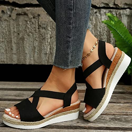 JEUROT Espadrilles Wedge Sandals for Women Open Toe Summer Dressy Sandal Ankle Strap Comfortable Platform Walking Shoes