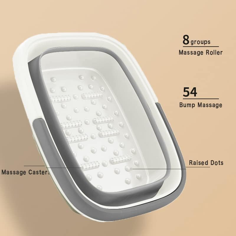 Collapsible Foot Bath Basin for Soaking Feet,Foot Soak Tub,Plastic Foot Bucket with Handles and Massage Acupoint,Foldable Laundry Basket-Gery-1 Pack