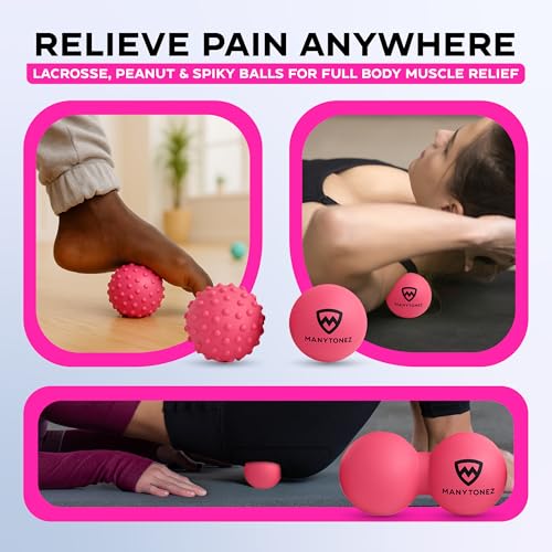 MANYTONEZ Hard Massage Ball Set - Lacrosse, Peanut, Spiky Ball (Medium Firm) with Carry Bag & eBook Guides - for Trigger P...