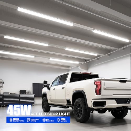 Barrina LED Shop Lights for Workshop 4FT, 5000K Daylight White, 45W, 5000LM, Hidden Wiring, Linkable 4FT Light Fixture Cor...