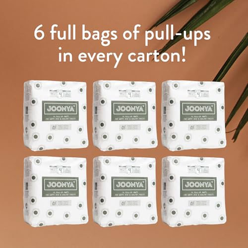 Joonya Pull-Up Pants Baby Diapers, Size 4 L (15-26 lb) - 6 Bags of 25 (150) - Non Toxic, Eco-Friendly, High Absorbency, Ov...