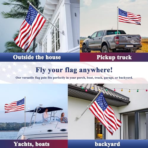 PHITRIC Flag Pole, Tangle Free Spinning Stainless Steel Rustproof Flagpole for 3x5 Sports Fan Outdoor Flags for Outside Ho...
