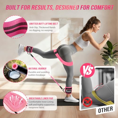 WOQQW Resistance Bands Set - Ankle Resistance Bands with Cuffs for Legs & Glute Workout, Fabric Booty Bands for Women, Hom...