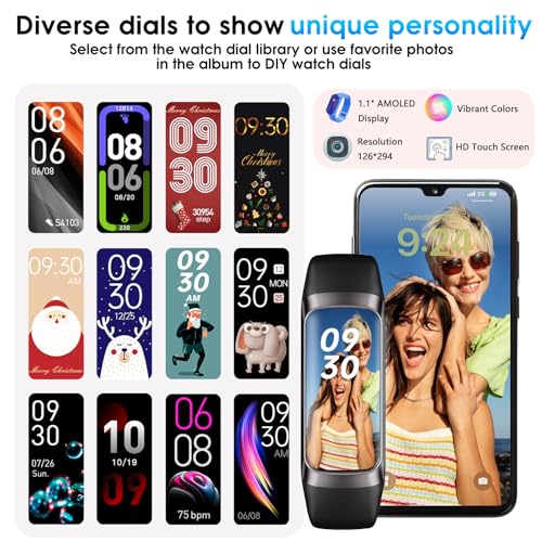VUHIGIB Fitness Tracker, 24/7 Heart Rate Blood Oxygen Blood Pressure Body Temp Monitor Sleep Calorie Tracker with 1.1" AMO...