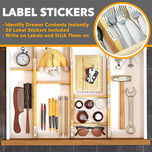 SpaceAid Bamboo Drawer Dividers with Inserts and Labels, Kitchen Adjustable Drawer Organizers, Expandable Organization for...