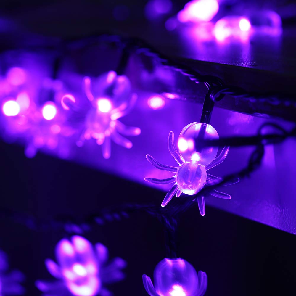 Recesky 70 Led Spider String Lights, 22.6Ft Waterproof Purple Decor, Model Lchled100L/2F For Halloween Indoor/Outdoor Use
