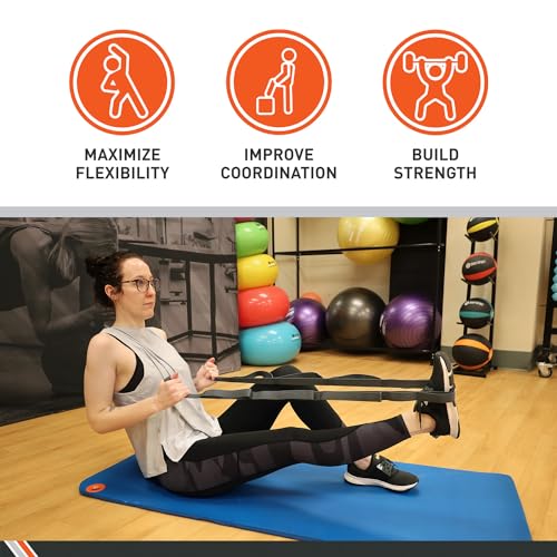 Body Sport Static Stretch Strap, 6 ft. Long - Durable Woven Tool for Home Fitness & Gym with Loops for Yoga, Stretching, P...