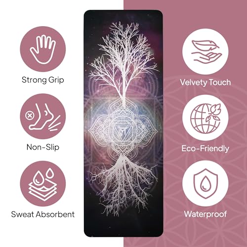 𝑯𝑰𝑮𝑯𝑻𝑶𝑷 Yoga Mat with Strap - Tree of Life/Root Chakra Design Premium Non Slip 6mm Thick for Women Men 72"x24" Yog...