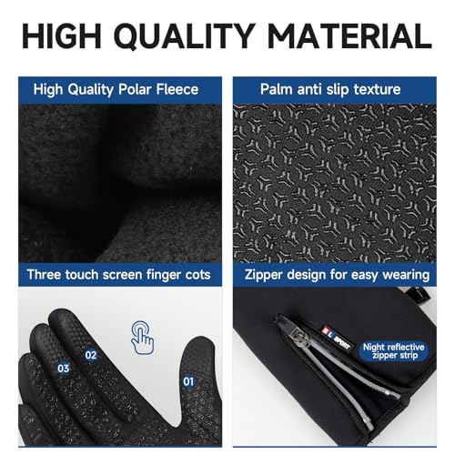 Outdoor Cold and Windproof Sports Gloves, Cold Touch Screen Anti-Slip Waterproof Windproof Suitable for Cycling and Skiin...