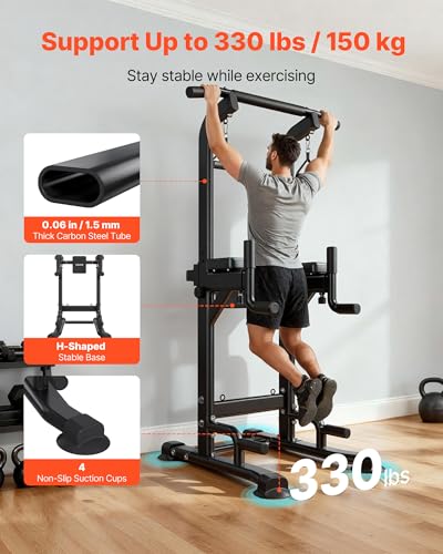 VEVOR Pull Up Bar, 330 LBS Power Tower Dip Station, Workout Dip Station with H-Shaped Stable Base & Back Pad, Adjustable 1...