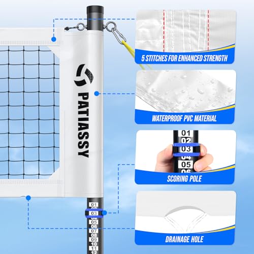 Patiassy Heavy Duty Professional Volleyball Net Set for Backyard & Beach, 32-Ply Reinforced Net with Steel Anti-Sag Winch,...