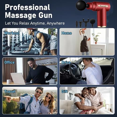 WANRUIL Massage Gun,Upgrade Deep Tissue Muscle Massager for Pain Relief,Percussion Massager with 4 Massage Heads & Silent ...