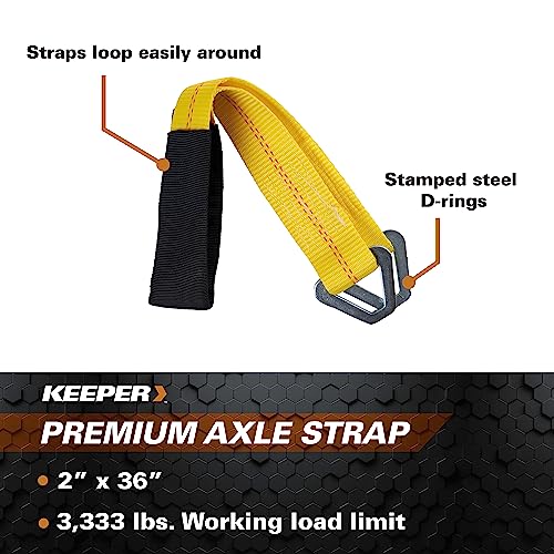 Keeper – 2” x 24” Premium Axle Tie Down Strap with D Rings - 3,333 lbs. Working Load Limit and 10,000 lbs. Break Strength,...