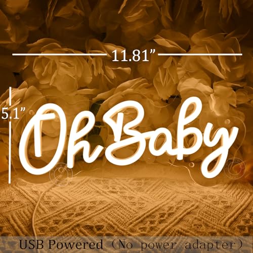 SYLHOME Oh Baby Led Neon Light Sign Nursery Bedroom Wall Decor Sign Baby Shower Kids Birthday Christmas Party Backdrop Dec...