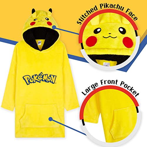 Pokemon Blanket Hoodie for Kids Teens Oversized Fleece Wearable Hoodie Blanket Pikachu Loungewear Gifts for Boys
