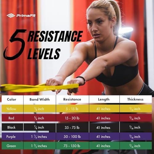 PrimaFit Resistance Bands - Workout, Gym & Pull Up Assistance Bands - Dumbbell Alternative, Stretching - For Men & Women