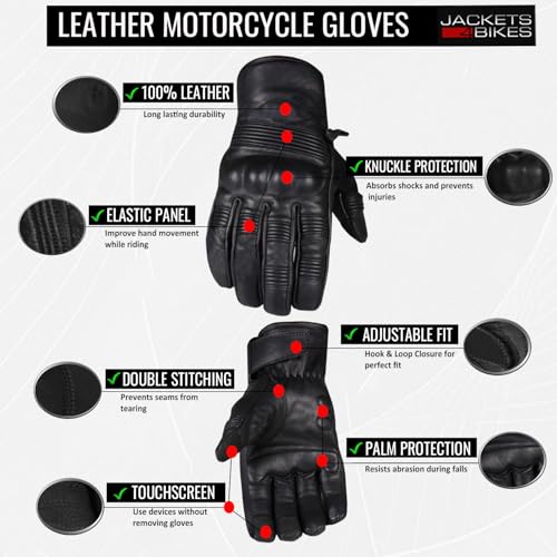 Jackets 4 Bikes Motorcycle Leather Gloves for Men Women - Touch Screen, Gel Padding, Knuckle & Palm Protection, Motorbike ...