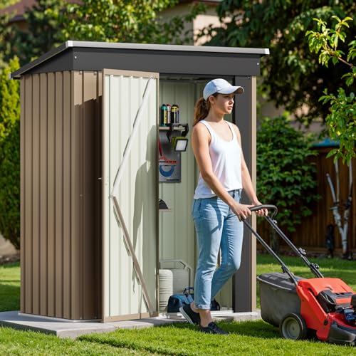 Devoko Outdoor Storage Shed 5 x 3 FT Lockable Metal Garden Shed Steel Anti-Corrosion Storage House with Single Lockable Do...