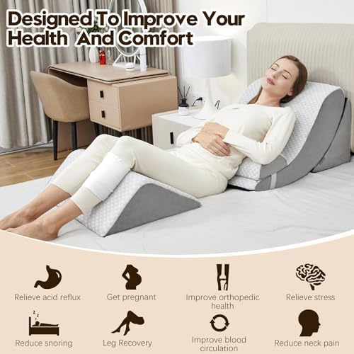 PIASHJOY 4pcs Wedge Pillow Set for After Surgery,Bed Wedge Pillows for Sleeping,Post Surgery Recovery， 45 Degree Wedge Pil...